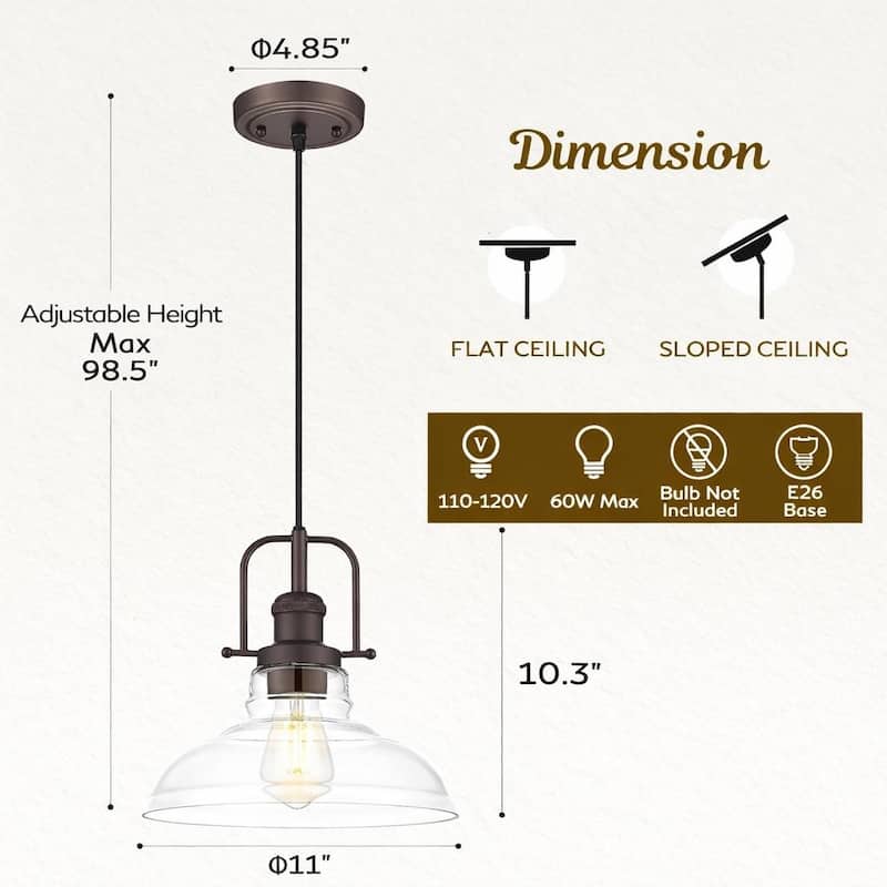 Clear Glass Dome Pendant Light Farmhouse Style