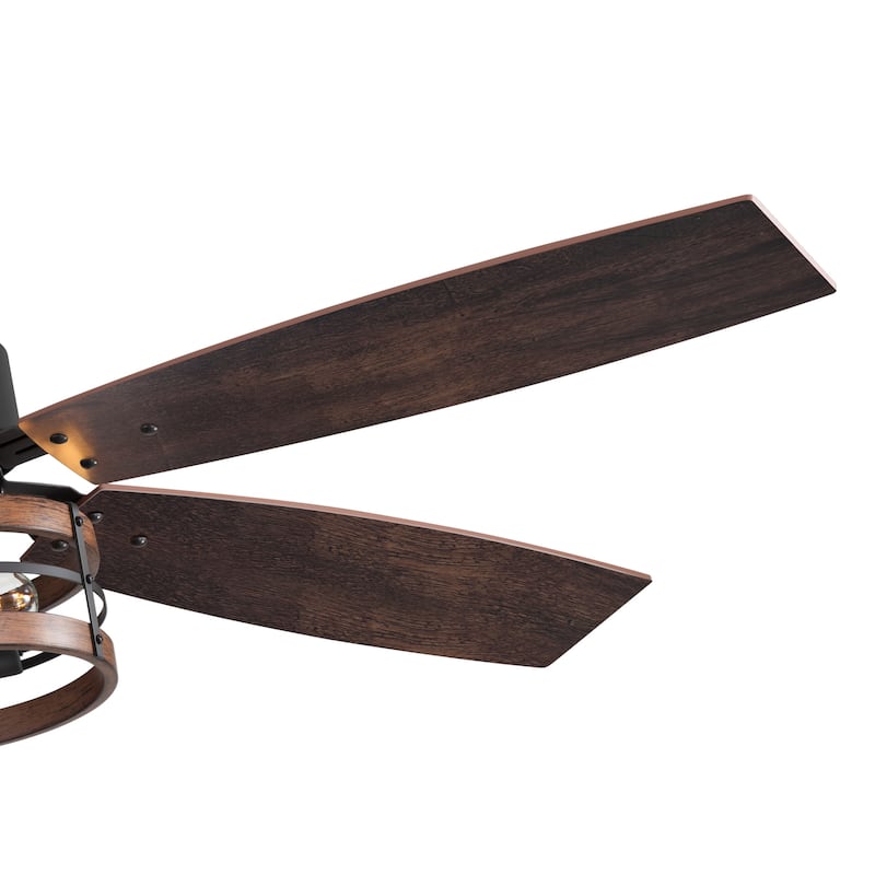 52-inch Farmhouse Ceiling Fan with Light and Remote-5 Reversible Blades