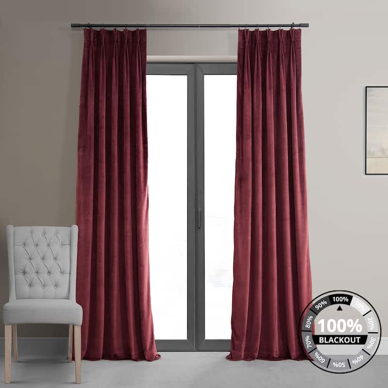 Exclusive Fabrics Signature Pleated Blackout Velvet Curtain (1 Panel) - 25 X 96 - Burgundy