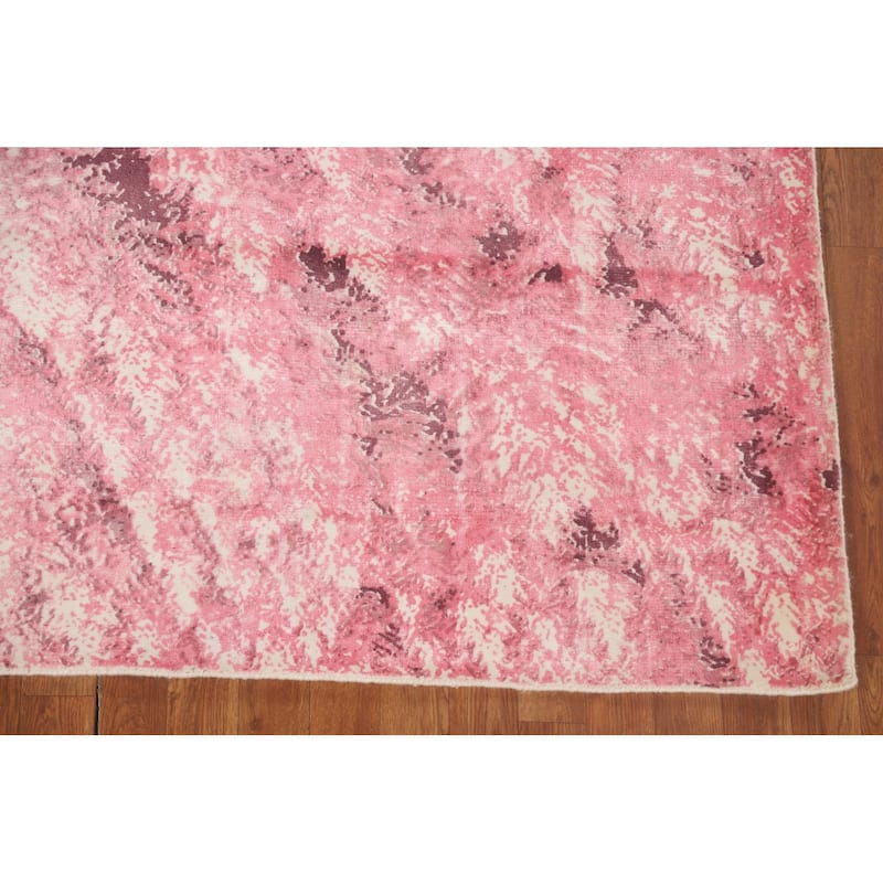 All-Over Pink Abstract Modern Area Rug Handmade Wool Carpet - 5'11" x 8'11"