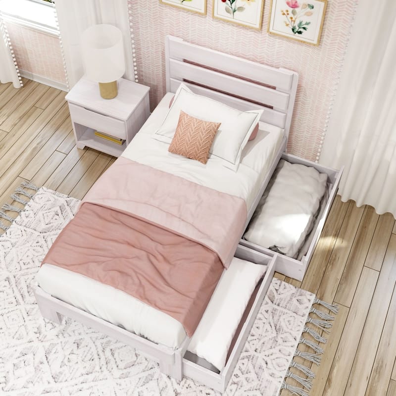 Max and Lily Farmhouse Twin Bed with Plank Headboard and Storage Drawers