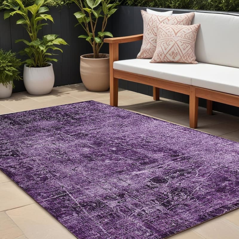 Almisi Artistic Abstract Weather Resistant Blended Style Outdoor Rug - 8' X 10' - Purple