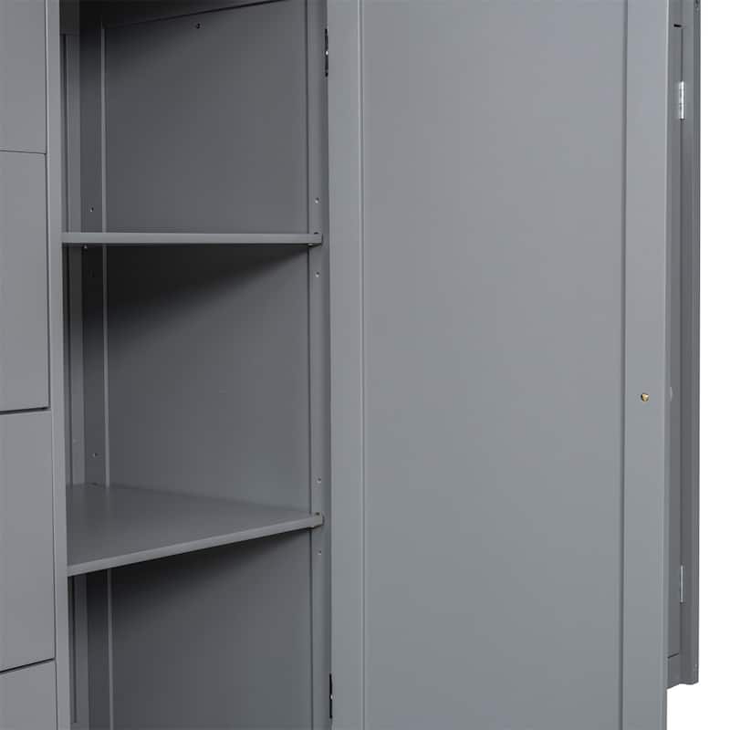 Merax Full Size Wood Loft Bed With Built-in Wardrobes, Cabinets and Drawers
