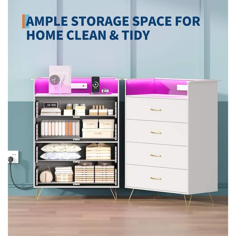 4-Drawer Dresser for Bedroom with Charging Station & RGB Lights