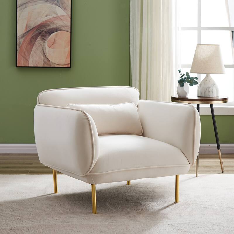 Velvet Upholstered Accent Chairs with Metal Legs - Modern Style - Beige