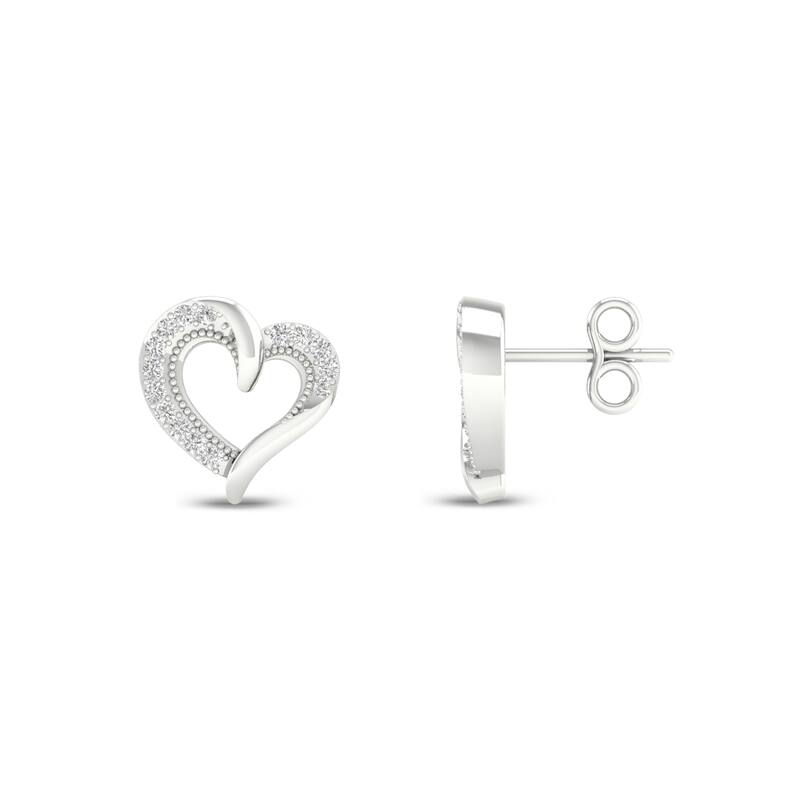 1/10ct TDW Diamond Heart Stud Earrings in Silver for Women - White
