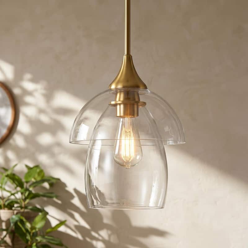 1-Light Gold Island Pendant Light Adjustable Height | Swivel Joint for Sloped Ceilings | Clear Double Glass Shade | UL Certified - Gold