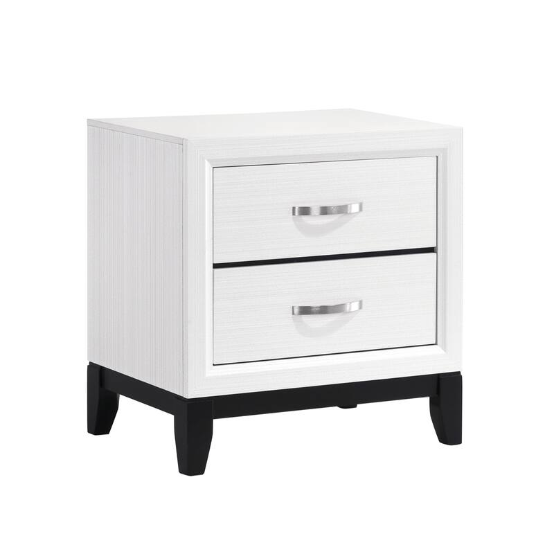 White Finish 2-Drawer Nightstand with Dovetail Construction, Modern Bedroom Storage