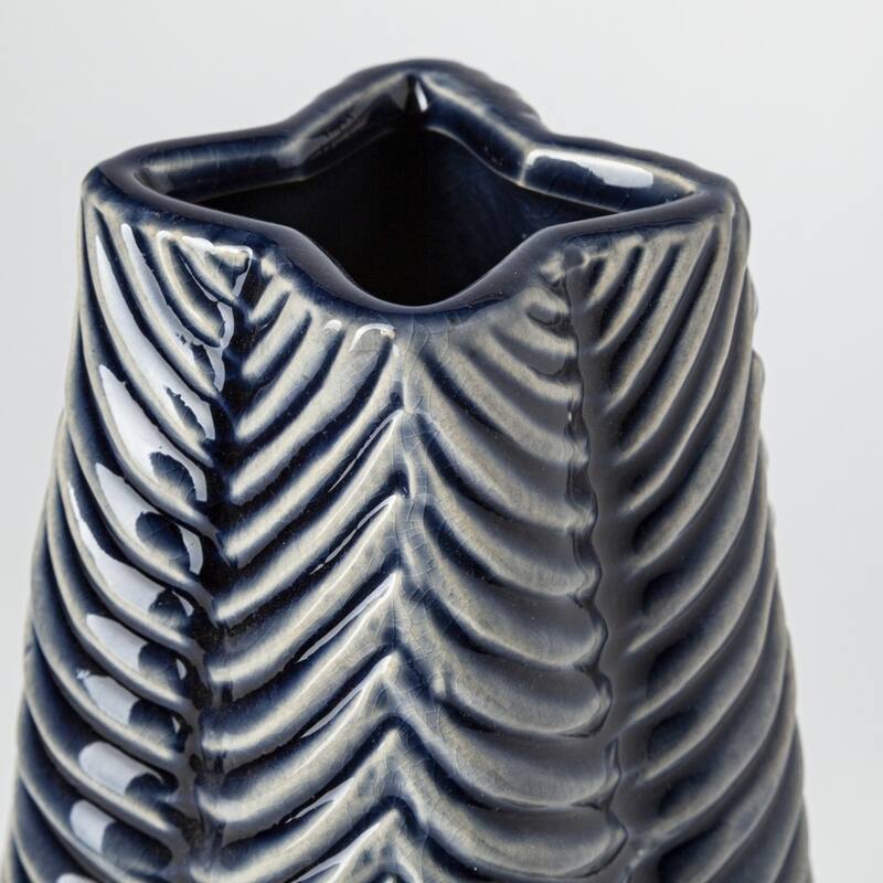 HomeRoots 10" Navy Blue Abstract Cylinder Ceramic Table Vase