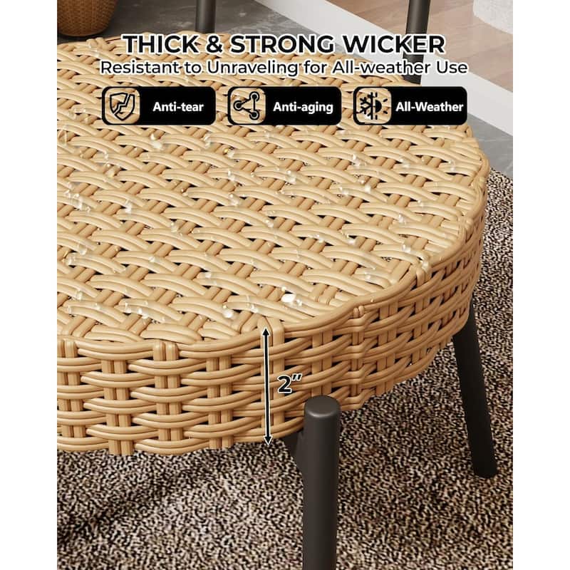 3 Piece Outdoor Bistro Set, Patio Rattan Bistro Set with Coffee Table, Black Steel Frame + Grey Rattan - N/A