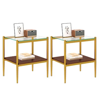 Set of 2 Rectangle End Table With Tempered Glass Tabletop