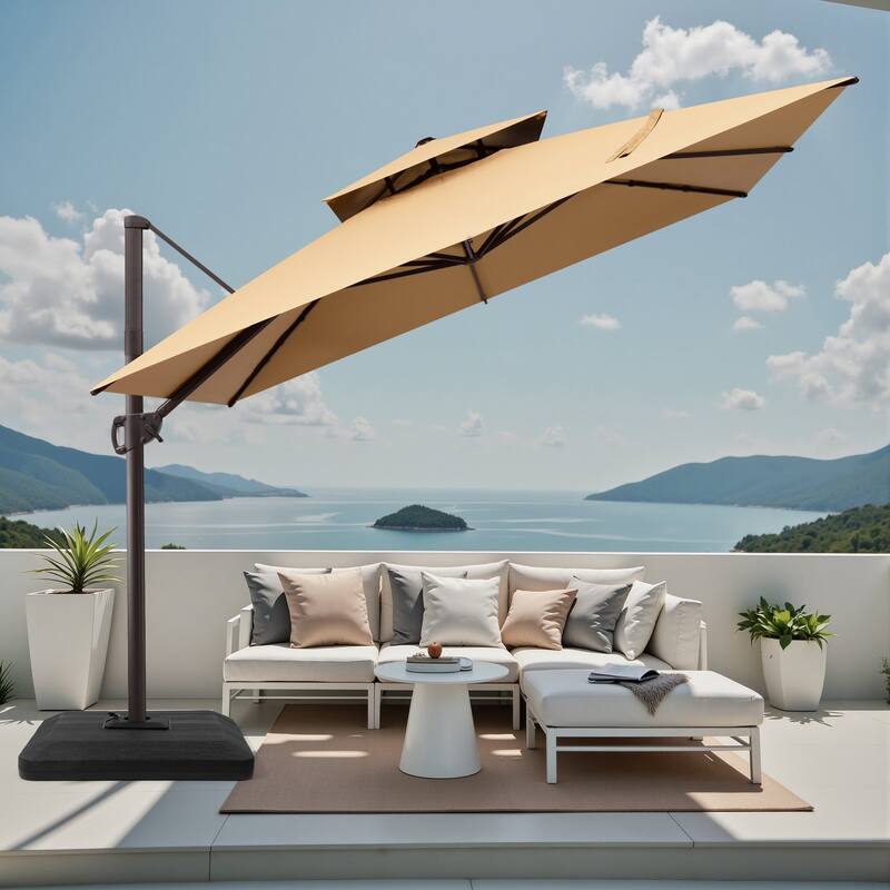 VredHom 11 FT Square Outdoor Patio Double Top Cantilever Umbrella with Weight Base