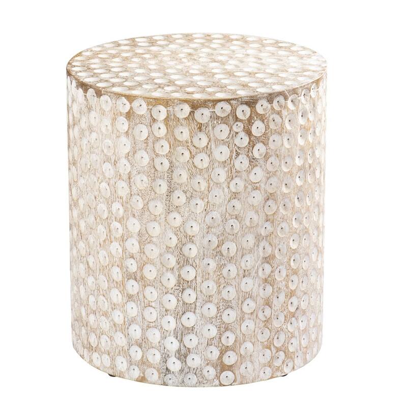 HomeRoots 18" Washed White Solid Wood Round End Table - 16