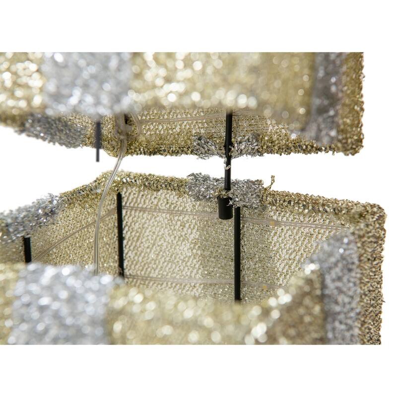Sunjoy 34 in. Christmas Illuminated Stacking Gift Box,3D Tinsel Santa