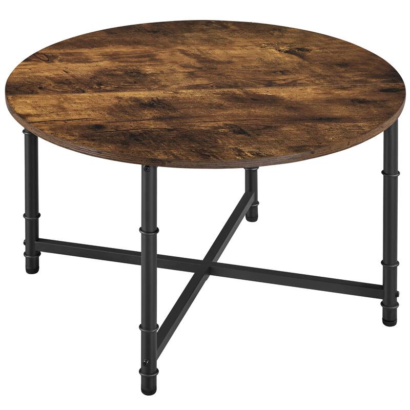 Yaheetech 35.5in Industrial Round Coffee Table with Metal Support, Rustic Brown