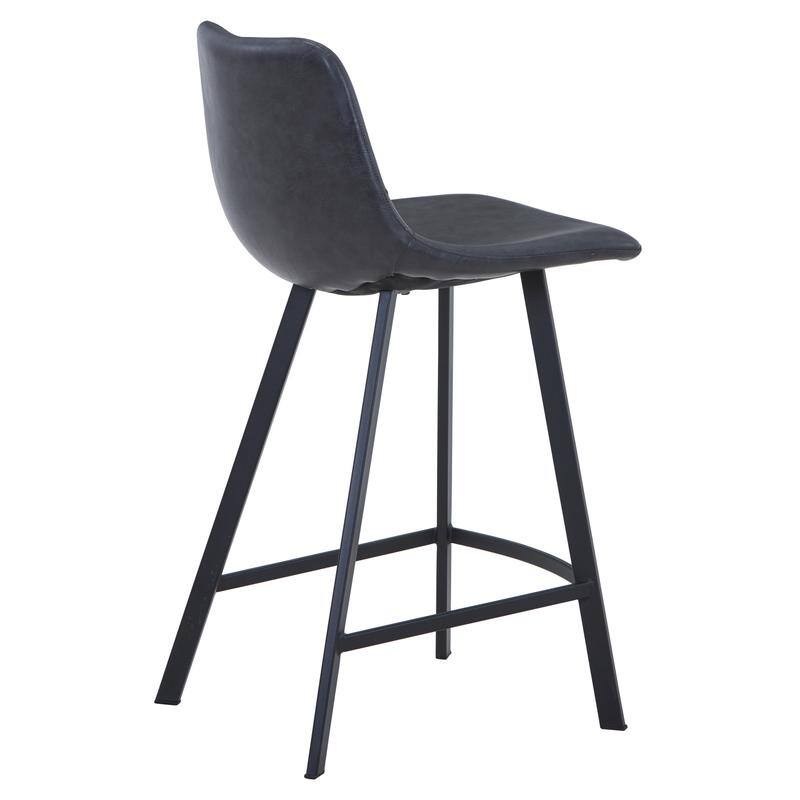Elland Modern Minimalist Leather Upholstered Bar Stool with Accent Black Metal Base and Back Support for Home Bar or Kitchen