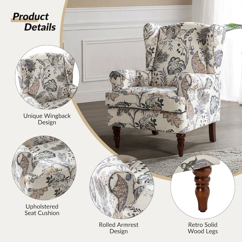 Epimethis Traditional Fabric Accent Wingback Armchair with Turned Legs by HULALA HOME