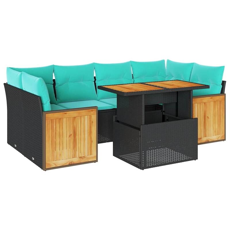 vidaXL Patio Sofa Set with Cushions Outdoor Furniture 7 Piece Poly Rattan - 21.7 x 24.4 x 27.2