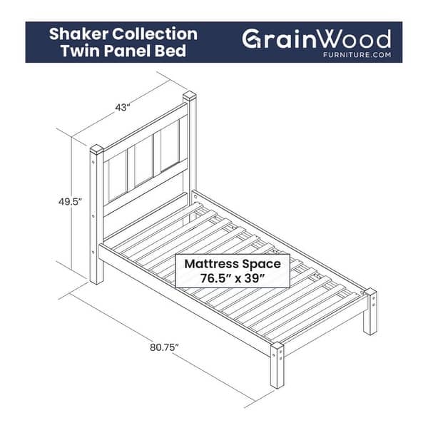 dimension image slide 5 of 17, Grain Wood Furniture Shaker Solid Wood Panel Platform Bed