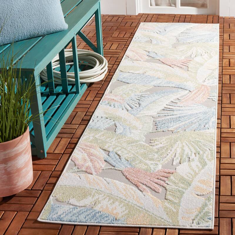 SAFAVIEH Sarasota Annegreth Indoor/Outdoor Rug - 2'3" x 9' Runner - Light Green/Beige