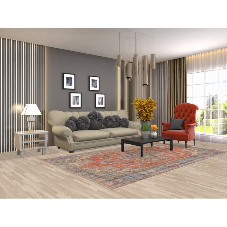 Distressed Orange Sparta Turkish Vintage Area Rug Handmade Wool Carpet - 5'4" x 9'3"