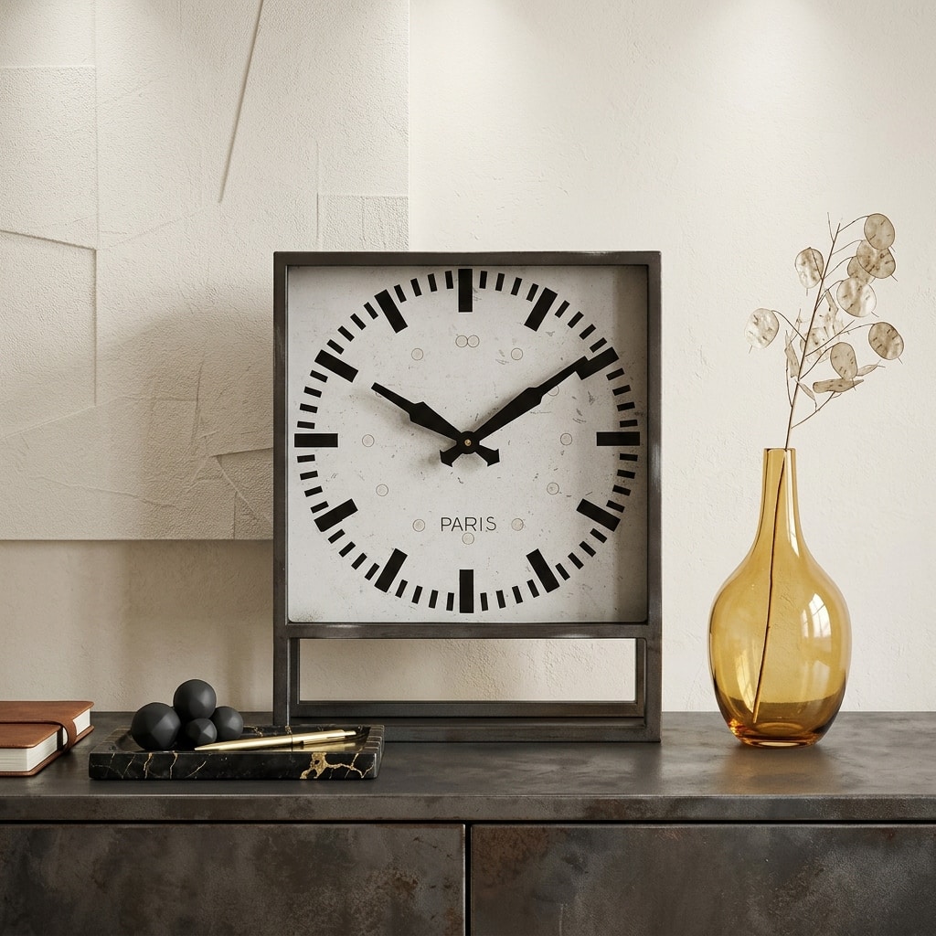 HomeRoots 18" Gray Polyresin Table Clock - 5.00 in. x 18.00 in. x 14.50 in.