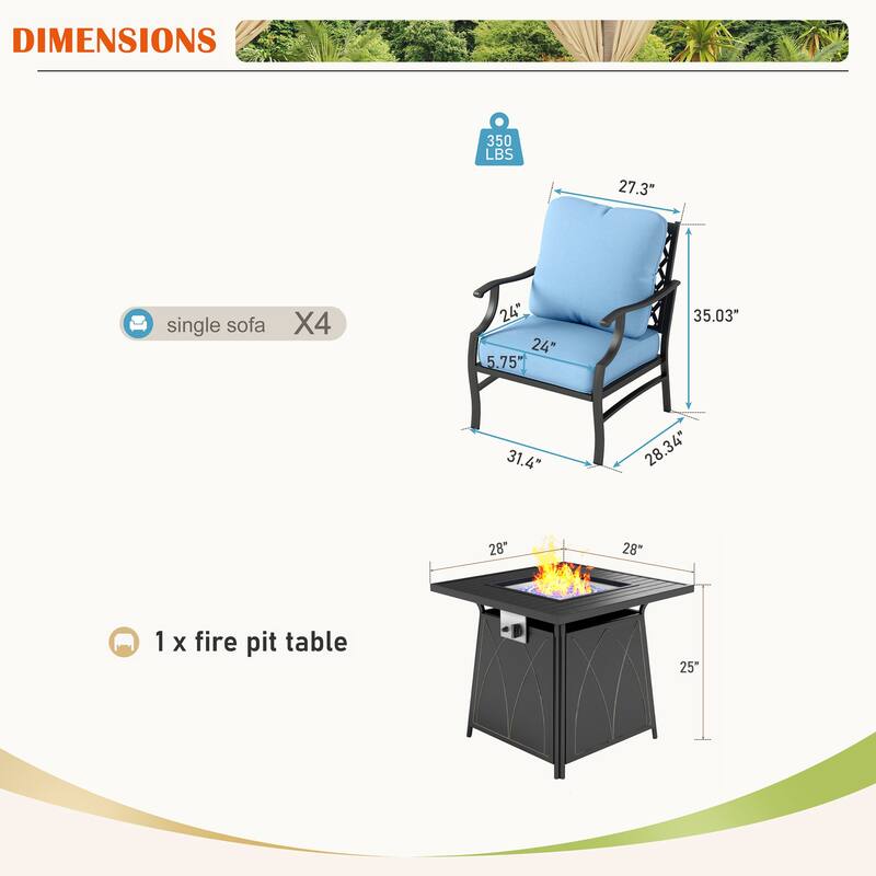 MAISON ARTS 5-Piece Patio Conversation Set with 28'' Gas Fire Pit Table