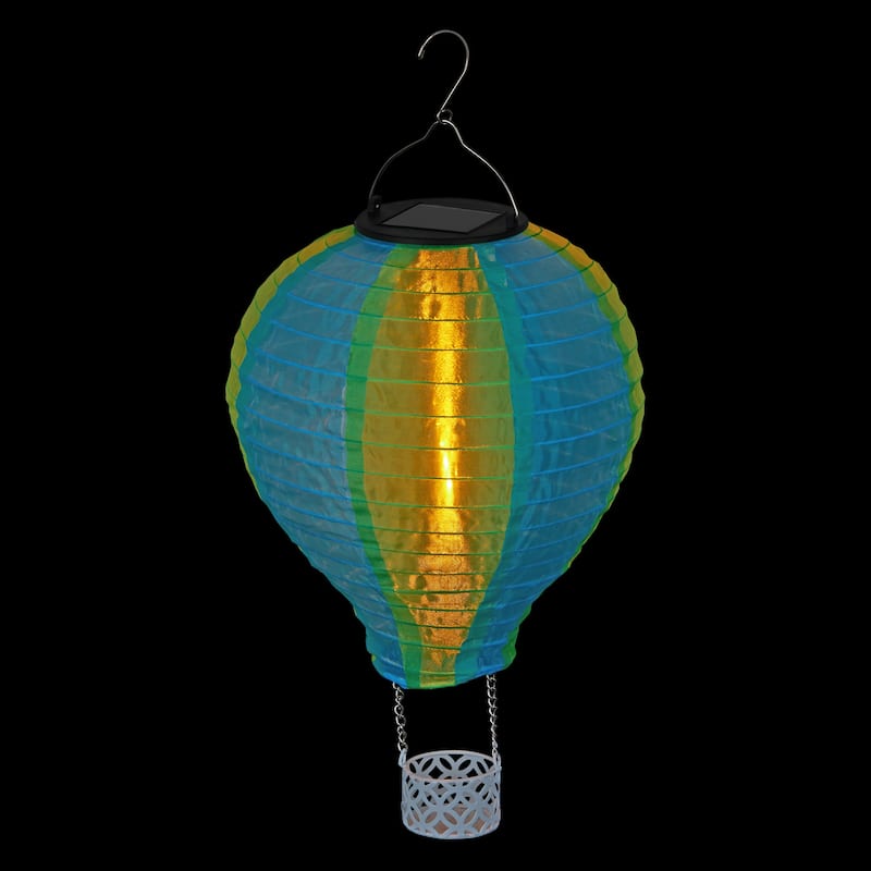 Solar Green/Blue Cloth Hot Air Balloon with Flame LED Lights