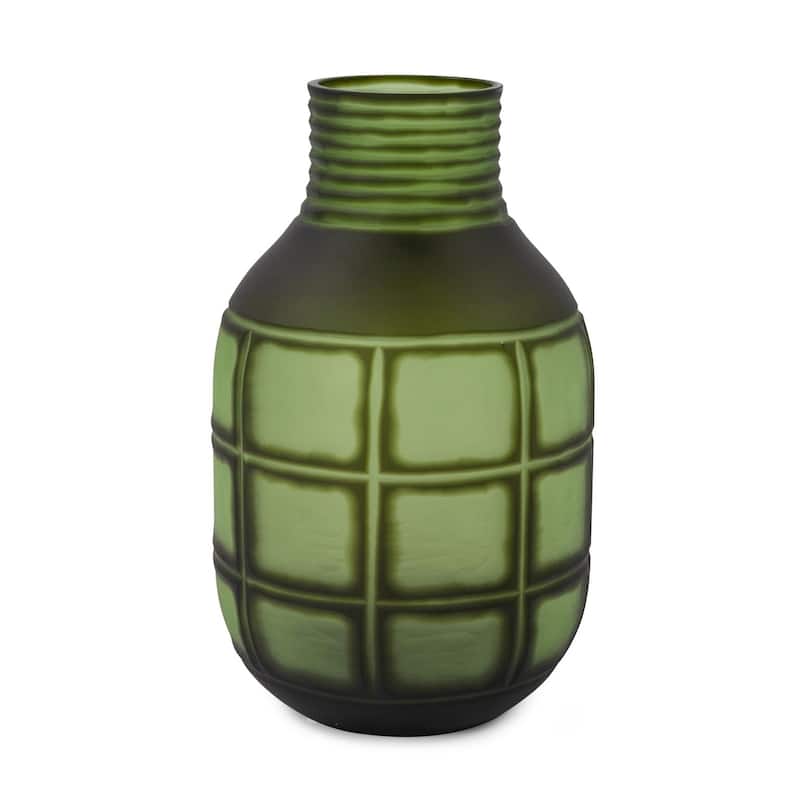 Allan Andrews Square Patterned Frosted Green Contemporary Decorative Glass Vase
