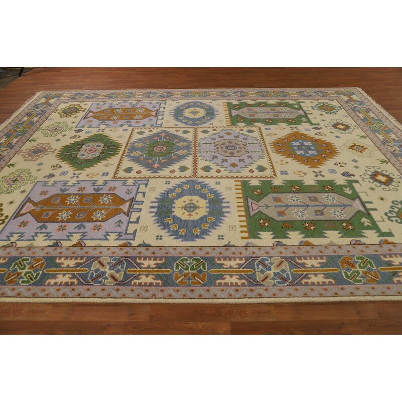 Hand Knotted Oriental 100% Wool Carpet Traditional Geometric Beige & Ivories Heriz (serapi) Area Rug - 11' 10'' X 8' 10''