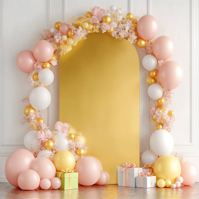 Wedding Arch Cover Double-Sided Spandex Fitted Arch Stand Covers Stretchy Backdrop Cover for Balloon Arches Birthday - gold 6.6ft