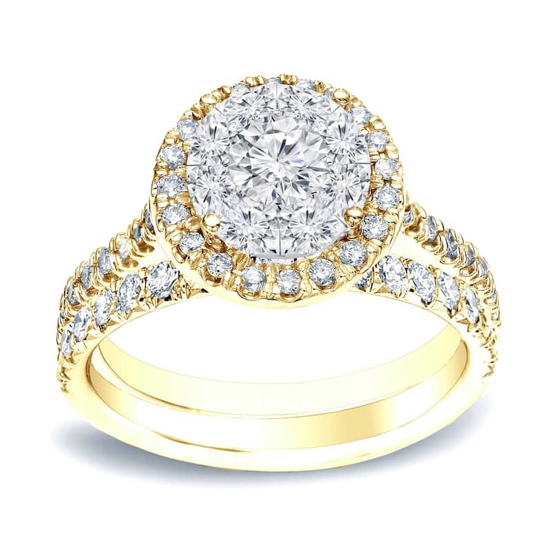 Auriya 3/4ctw Round Halo Diamond Engagement Ring Set 14k Gold - Yellow - 4.5