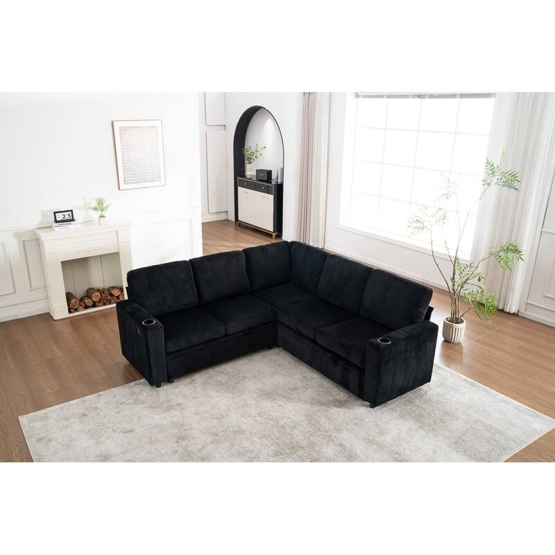 83.66" L-Shaped Sectional Sofa with Storage and Pull Out Bed