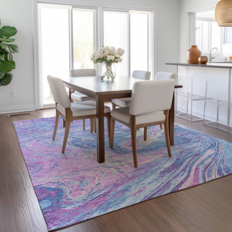 Machine Washable Indoor/ Outdoor Abstract Brushstroke Chantille Rug