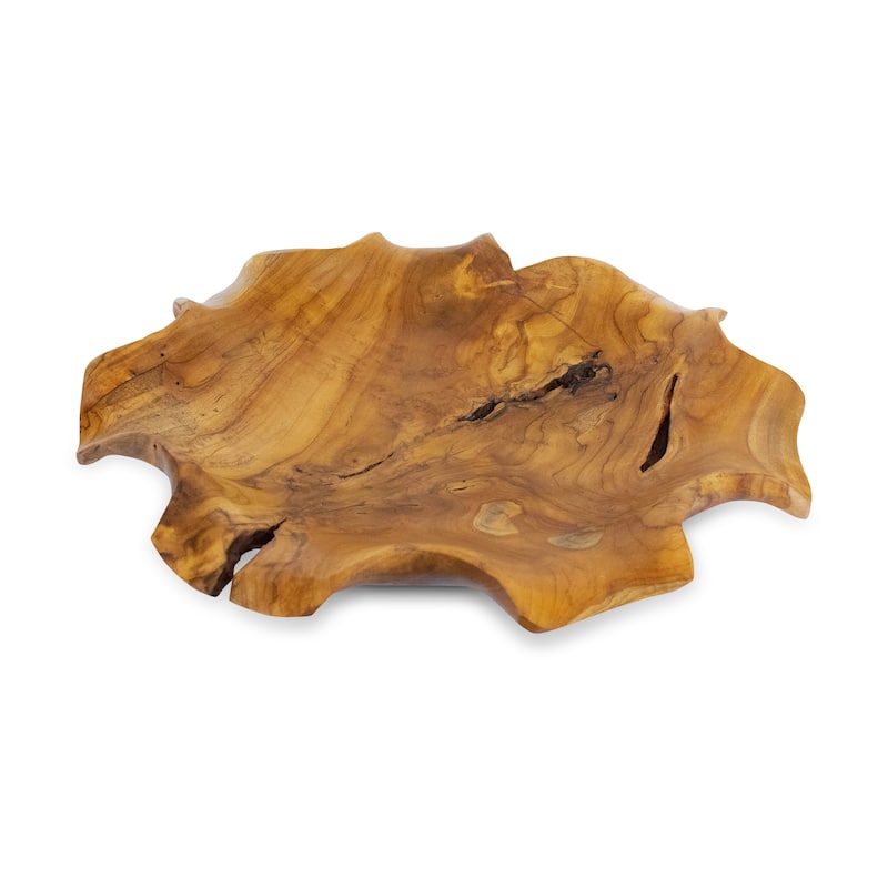20" Solid Wood Decorative Fruit Bowl - Hand Carved Rustic Serving Tray, Natural Wood Centerpiece - 20" diameter x 3" tall