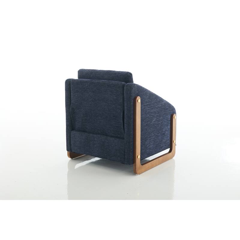 Modern Chenille Upholstered Armchair with Wooden Side Frame, Single Accent Leisure Chair with Backrest for Living Room, Bedroom