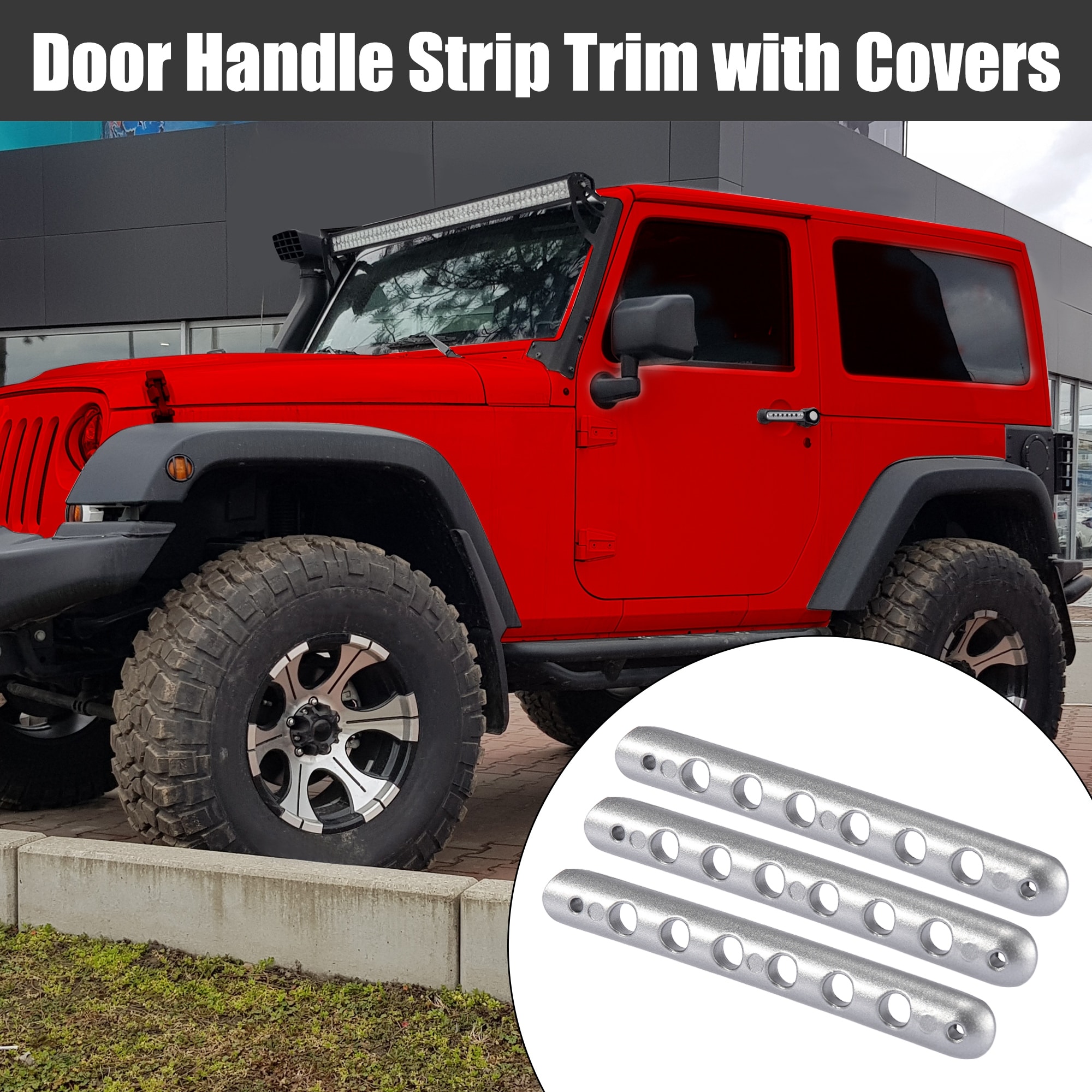 3pcs Door Handle Trim with Cover for Jeep Wrangler 2 Door 07-18 - Silver Tone