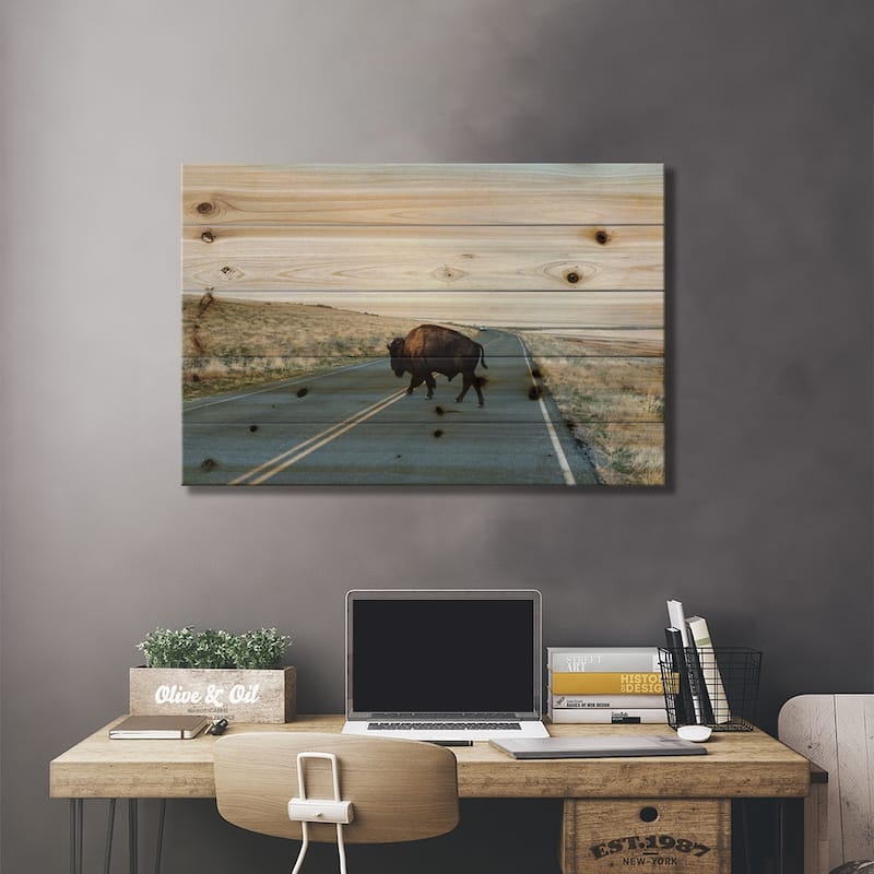 Buffalo Bison Print On Wood by Chelsea Victoria - Multi-Color