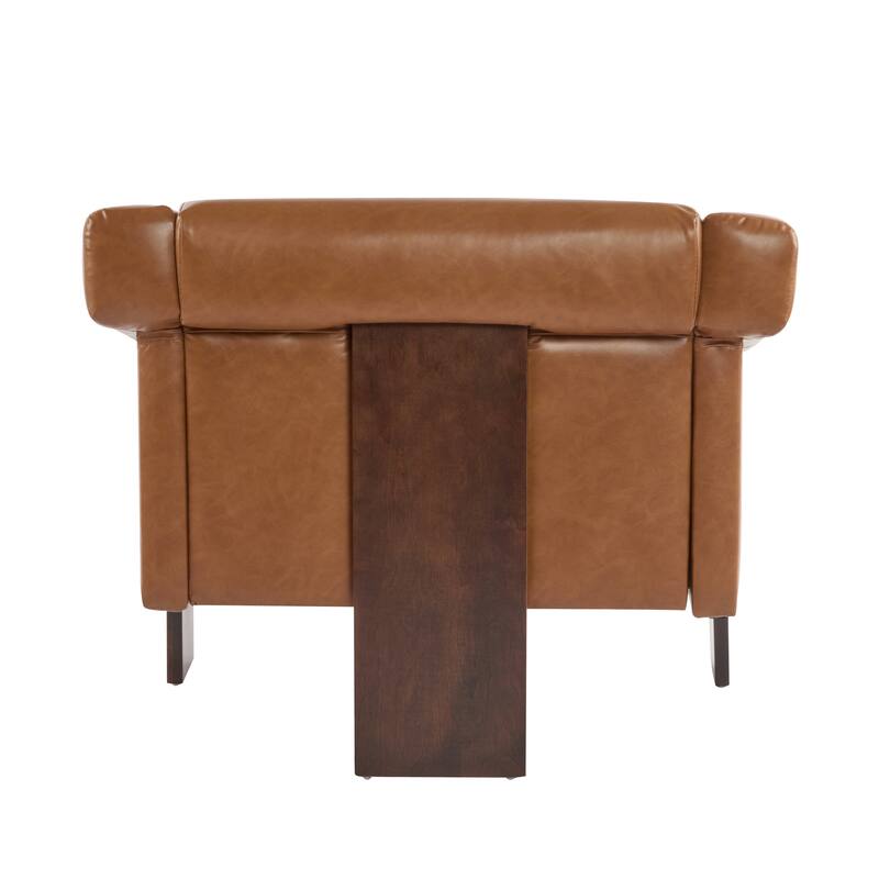 Faux Leather Armchair Modern Reading Chair with Square Armrests
