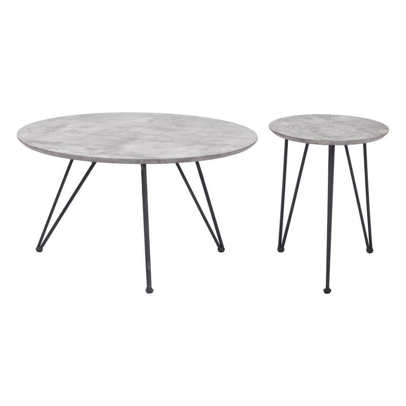 HomeRoots Set of Two Gray and Black Wood and Steel Round Nested Coffee Tables - 32.00 in. x 16.90 in. x 32.00 in.