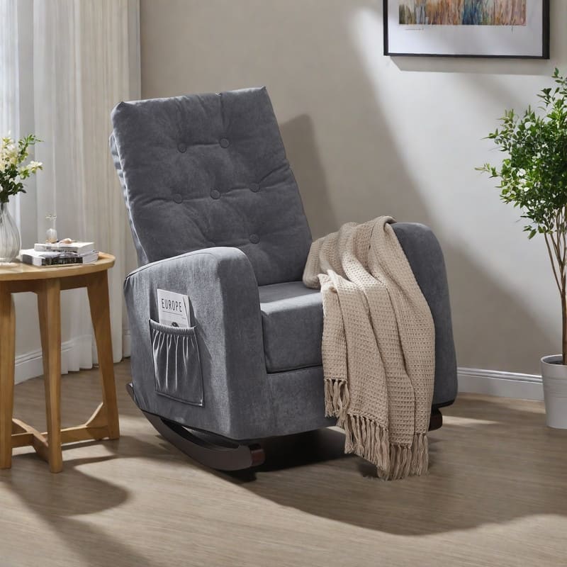 Metal Frame Japanese Rocking Chairs with High Back Support and Side Pockets