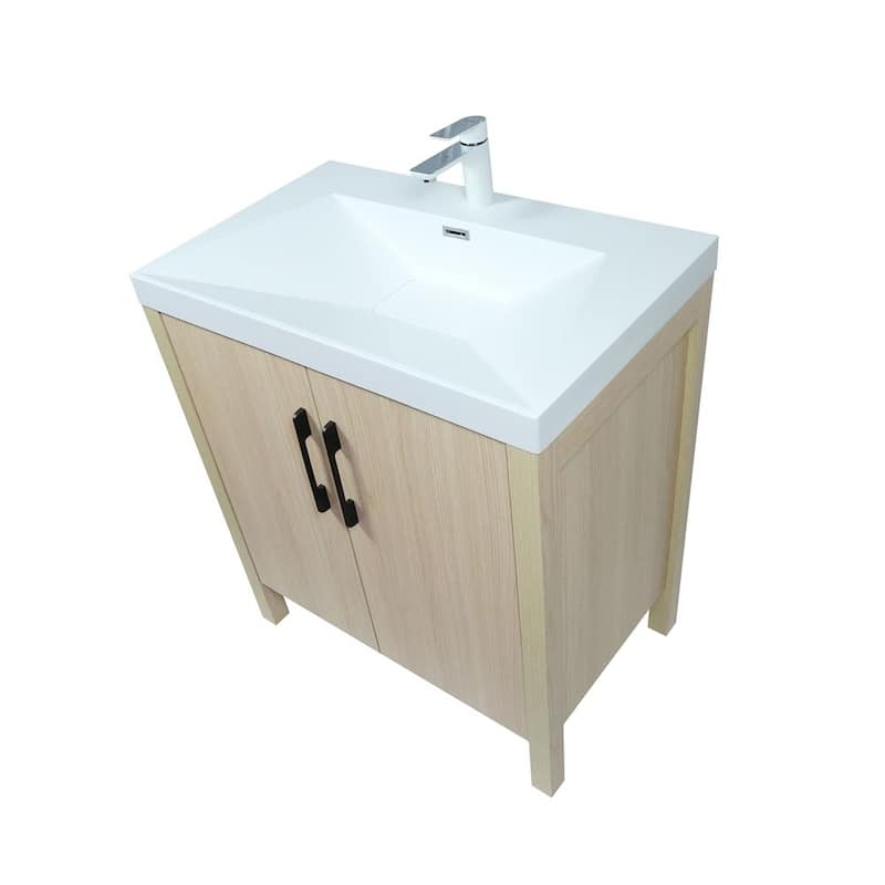 31.5" Single Sink Vanity In Neutral Finish With White Composite Granite Top