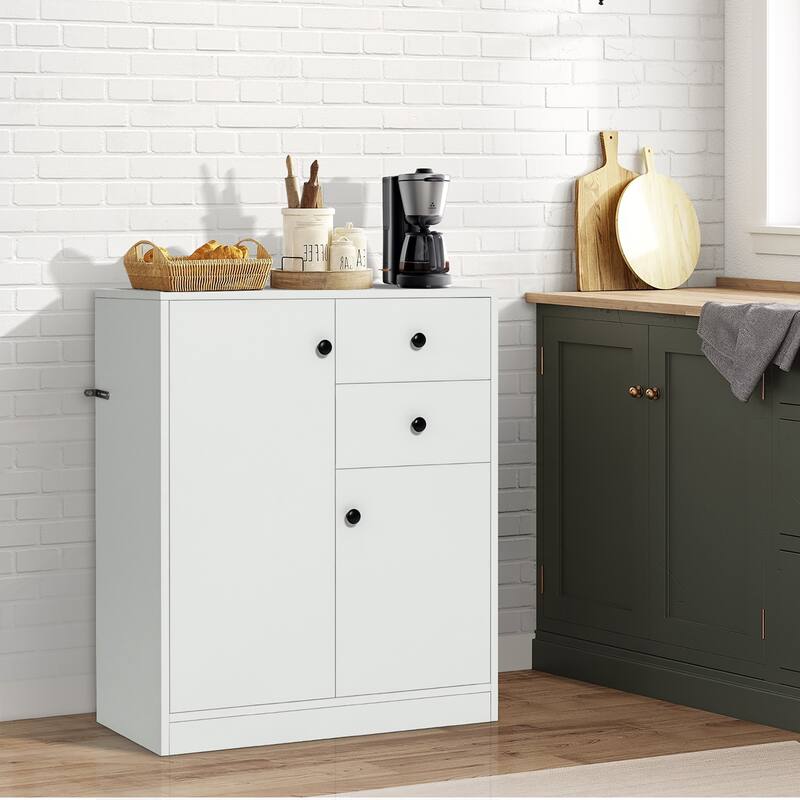 Kitchen Storage Cabinet 2 Drawer Floor Cupboard w/ Adjustable Shelves
