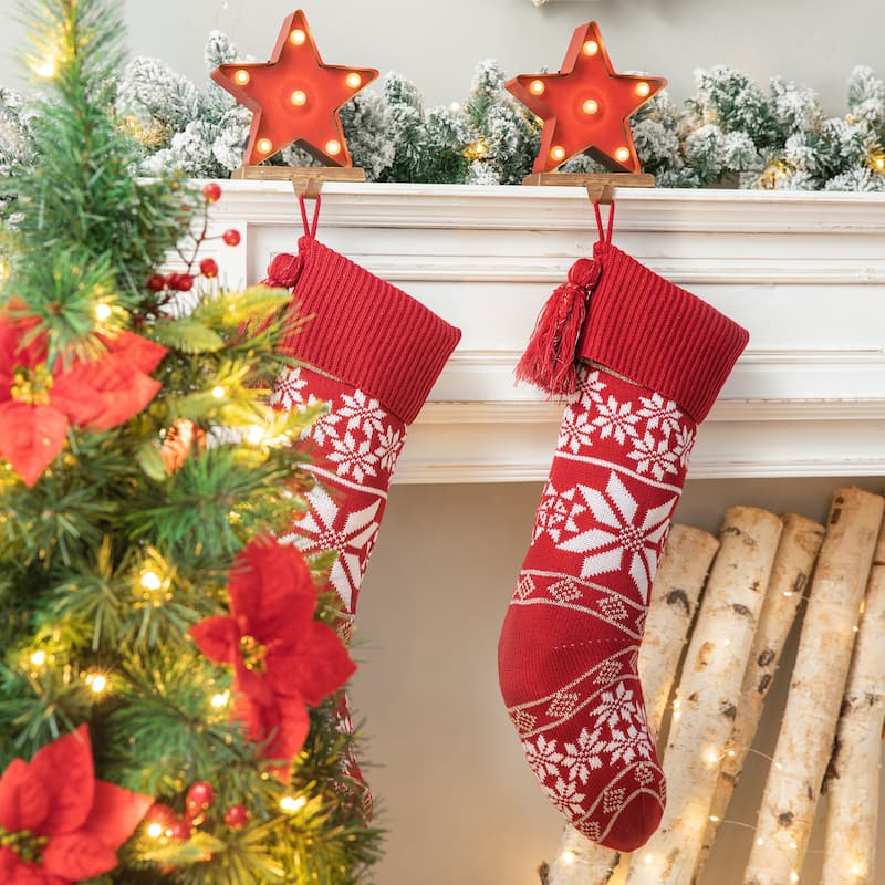 Glitzhome 24"L Knitted Christmas Stocking With Pom Pom Ball