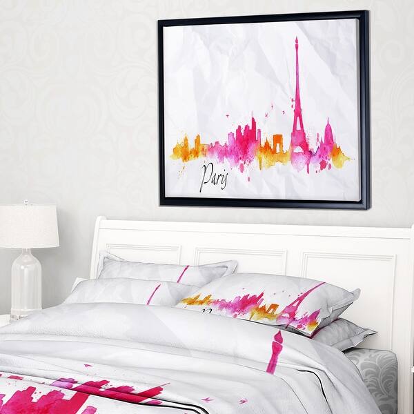 slide 2 of 7, Designart "Paris Pink Silhouette" Cityscape Framed Canvas Print