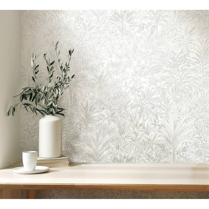 Fine Decor Meilani White & Silver Palm Landscape Wallpaper