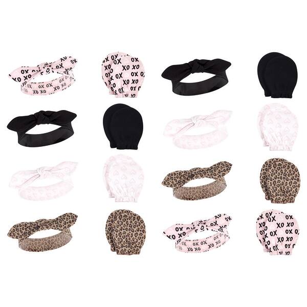 slide 1 of 1, Hudson Baby Infant Girl 16Pc Headband and Scratch Mitten Set, Black Xoxo, 0-6 Months - Black Xoxo Black Xoxo - 0-6 Months