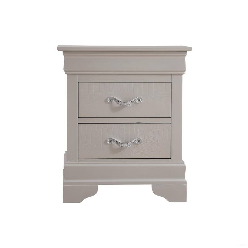 Elegant Silver Champagne Nightstand with Two Drawers, No Assembly Needed