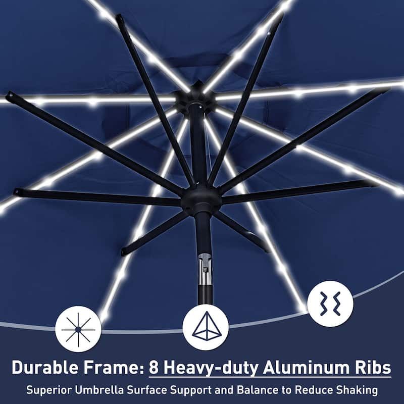 Autlaycil 10 ft Solar Patio Umbrellas with LED lights for Market Outdoor Pool, Steel Tilt Crank