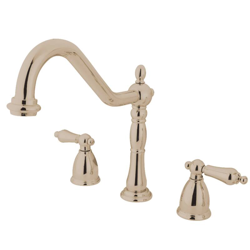 Kingston Brass Heritage Widespread Kitchen Faucet with Metal Lever - Polished Nickel